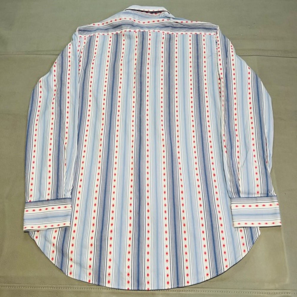 Etro Milano Men Blue Dress Shirt 40/MED Blue Stripe Texture Geometric Italy-XXXX